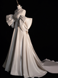 Elegant White Off Shoulder A-Line Satin Wedding Dress Birthday Gown HZ0319