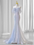Light Purple Off Shoulder Mermaid Long Party Dress Evening Gown HZ0319