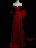Charming Red Sweetheart Satin Sheath Long Formal Party Dress HZ0319