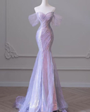 Light Purple Off Shoulder Mermaid Long Party Dress Evening Gown HZ0319