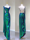 New Arrivals Green Straps Sequins Sheath Long Formal Prom Dress HZ0319