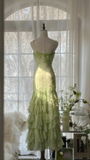 Elegant Green Fairy Mermaid Long Chiffon Spaghetti Strap Evening Dress Prom Dresses HZ0319