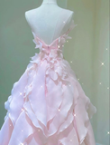 Light Blue Strapless A-Line Chiffon Long Party Dress Birthday Outfits HZ0319