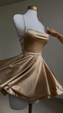 Lovely Gold Straps A-Line Satin Short Party Dress Homecoming Dress HZ0319