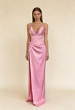 2026 Sexy Pink Prom Dress Satin V-neck Evening Dress Gala Gown Birthday HZ0319
