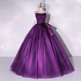 Purple Strapless A-Line Tulle Ball Gown Bowknot Formal Prom Dress HZ0319