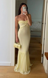 Light Yellow Strapless Chiffon Party Dress Wedding Guest Dress HZ0319