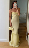 Light Yellow Strapless Chiffon Party Dress Wedding Guest Dress HZ0319
