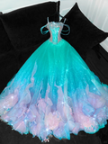 Gorgeous Sparkling Blue-green Sequin A-Line Design Evening Dress Prom Dresses HZ0319