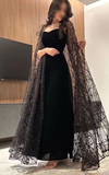Modest Black Spaghetti Straps Sheath Long Formal Prom Gown with Shawl HZ0319