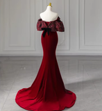 Charming Red Off Shoulder Velvet Mermaid Long Formal Party Dress HZ0319