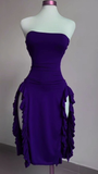 Burgundy Strapless Sheath Ruffles Midi Length Evening Party Dress HZ0319