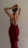 Wine Red Halter Backless Sexy Mermaid Long Evening Party Dress HZ0319