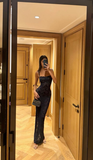 Sexy Spaghetti Straps Black Lace Mermaid Long Evening Party Dress HZ0319
