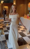 Elegant Off Shoulder Ivory A-Line Long Party Dress Evening Dress HZ0319