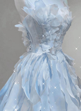 Light Blue Strapless A-Line Chiffon Long Party Dress Birthday Outfits HZ0319