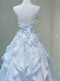 Light Blue Strapless A-Line Chiffon Long Party Dress Birthday Outfits HZ0319