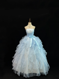 Light Blue Strapless A-Line Ruffles Evening Gowns Sweet 16 Birthday Ball Gowns, HZ0319