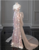 Shiny Pink Sequins Mermaid Long Prom Dress Birthday Gown HZ0319
