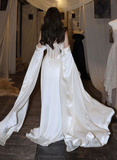 White Off Shoulder A-Line Lace Satin Long Prom Dress Wedding Dress HZ0319