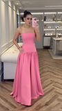 Elegant Pink Strapless A-Line Long Party Dress Wedding Guest Dress HZ0319
