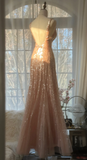Vintage Champagne Sparkling Sequin Design Romantic Chiffon Evening Dress Prom Dress HZ0319