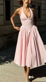 Pink Halter A-Line Long Party Dress Lovely Birthday Outfits, HZ0319
