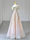 Pink Straps Off Shoulder A-Line Long Prom Dress Birthday Gown HZ0319