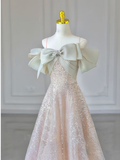 Pink Straps Off Shoulder A-Line Long Prom Dress Birthday Gown HZ0319