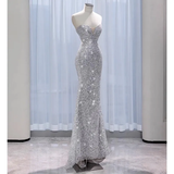 Stunning Silver Sweetheart Sequins Mermaid Long Formal Party Dress HZ0319