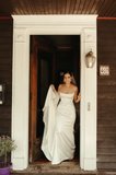 White Spaghetti Straps Satin Long Party Dress Light Wedding Dress HZ0319