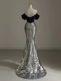 Black Off Shoulder Mermaid Sequins Long Prom Dress Birthday Gown HZ0319
