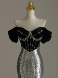 Black Off Shoulder Mermaid Sequins Long Prom Dress Birthday Gown HZ0319