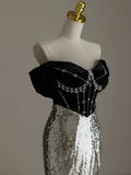 Black Off Shoulder Mermaid Sequins Long Prom Dress Birthday Gown HZ0319