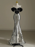 Black Off Shoulder Mermaid Sequins Long Prom Dress Birthday Gown HZ0319