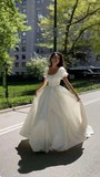 White A-Line Short Sleeves Satin Elegant Long Wedding Dress HZ0319