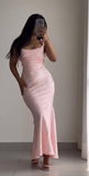 Elegant Pink Straps Mermaid Satin Long Formal Party Dress HZ0319