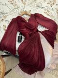 Modest Burgundy Long Sleeves A-Line Chiffon Long Evening Party Dress HZ0319