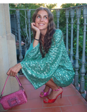 Fashion Green V-neck Sequin Design A-line Long-sleeved Women Party Dress Homecoming Dress, HZ0319