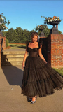 Black Straps A-Line Tulle Long Party Dress Princess Prom Gown HZ0319