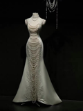 Gorgeous Off Shoulder Mermaid Pearls Chic Wedding Dresses Birthday Outfits, HZ0319