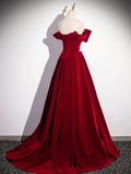 Red Velvet Sequins Long Prom Dress Elegant Off the Shoulder A-Line Formal Dress HZ0319