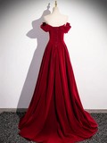 Red Velvet Sequins Long Prom Dress Elegant Off the Shoulder A-Line Formal Dress HZ0319