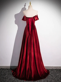 Burgundy Velvet Elegant A-Line Off Shoulder Formal Party Dress HZ0319