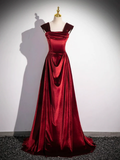 Burgundy Velvet Elegant A-Line Off Shoulder Formal Party Dress HZ0319