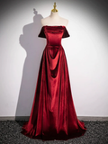 Burgundy Velvet Elegant A-Line Off Shoulder Formal Party Dress HZ0319