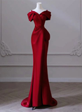 Red Off Shoulder Straps Mermaid Long Prom Dress Evening Gown HZ0319