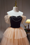 Elegant Off Shoulder Layered Tulle Ball Gown Long Prom Dress HZ0319