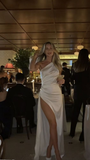 White One Shoulder Sheath Long Evening Party Dress with Split HZ0319
