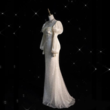 Stunning Ivory Long Sleeves Beading Sheath Wedding Dress Birthday Gown HZ0319